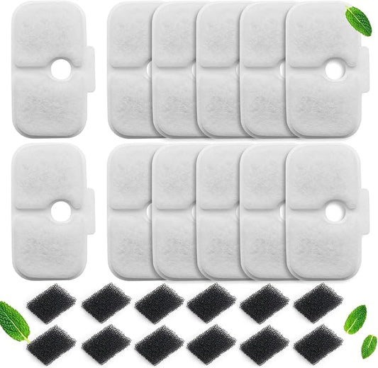Cat Water Fountain Filter, 12 Pack Cat Fountain Filter Replacement with 12 Sponges Compatible With PETLIBRO® Dockstream Tomxcute Cat Water Fountain PLWF005 / PLWF105 / PLWF115 / PLWF305