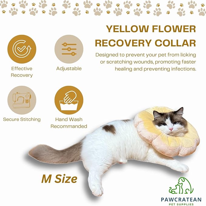Adjustable Comfy Flower Style Elizabeth Collar for Cats Puppies Soft Recovery Cone Pet Protective Neck Collar (Yellow, Small)