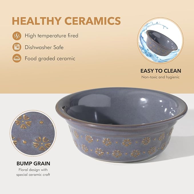 6.3inch Ceramic Adjustable Raised Double Bowls Set with Stand, 3 Heights Elevated, 2 Placement Options,Food and Water Bowls for Adult Cat Small and Medium Dog(Reactived Glaze -Grey)