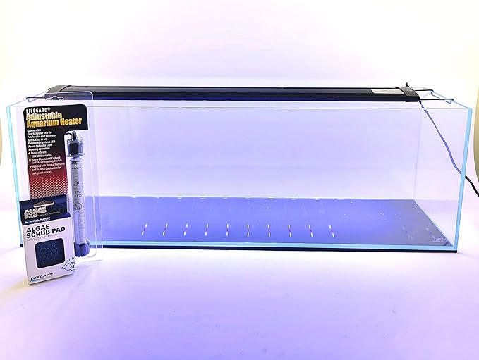 Lifegard Aquatics 6 Gallon Long Ultra Clear Low Iron Bookshelf Aquarium Kit - Heater, LED Light and Algae pad Included