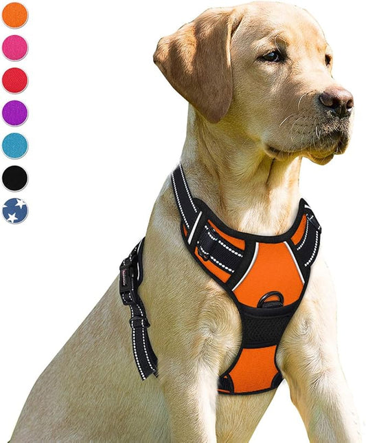 BARKBAY No Pull Dog Harness Front Clip Heavy Duty Reflective Easy Control Handle for Large Dog Walking(Orange,S)