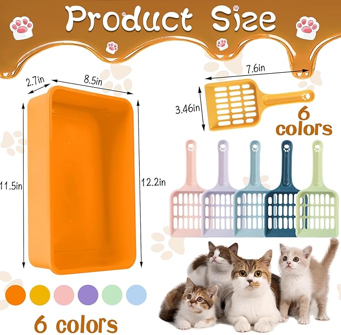 6 Pcs Kitten Small Litter Box Set, Plastic Kitten Litter Pan with 6 Scooper Cat Litter Box Cat Litter Box Travel Toilet for Small Pet Kitty Bunny Guinea Pig