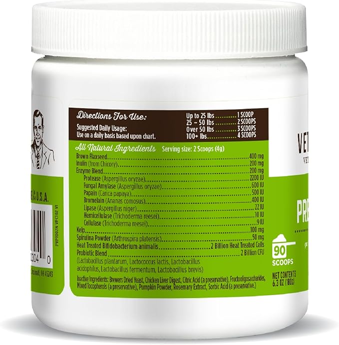 Dr. Joseph's VetPro Complete Advanced Powdered Pre & Probiotics for Dogs, 90 Scoops, Supports Gut Health, Diarrhea, Digestive Health & Seasonal Allergies, Chicken/Pumpkin Flavor, Add to Food