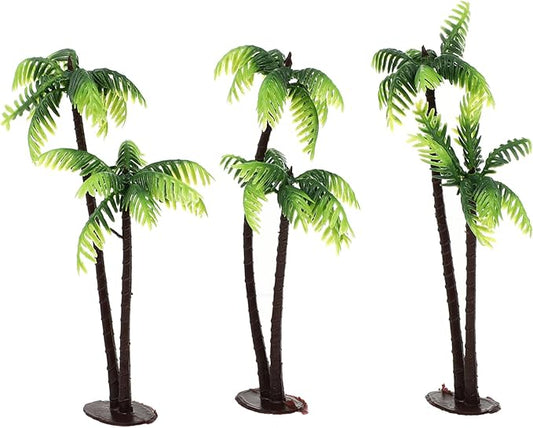 Plastic mini Palm Tree, Green Palm Tree Coconuts Topper Scale Scenery Miniature Figurines Micro Aquarium Plant Building Model Landscape