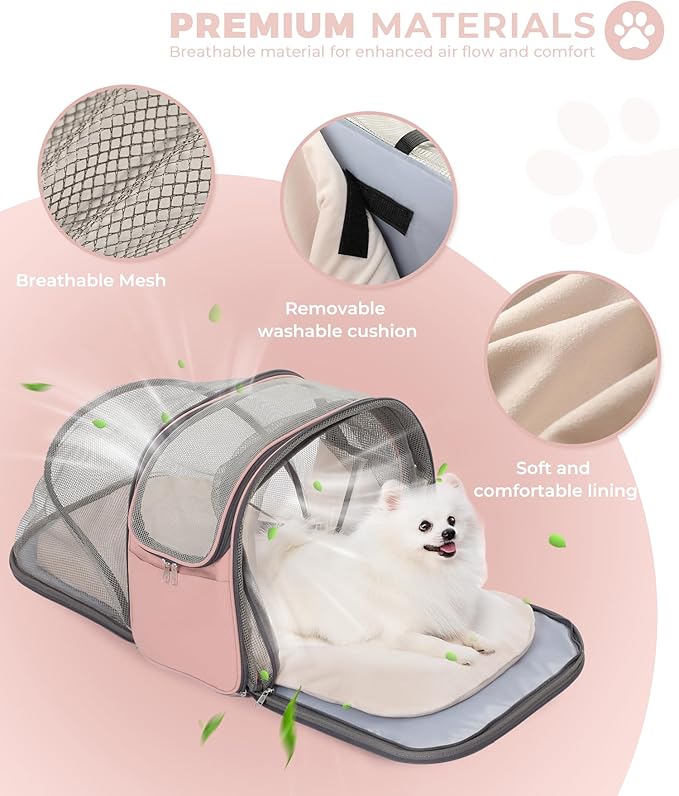 Expandable Pet Carrier Backpack, Cat Carrier Backpacks with Breathable Mesh for Cats Small Dogs Puppies Up to 25 Lbs Airline Approved Waterproof Travel Carrier with Safety Buckle for Hiking & Flights