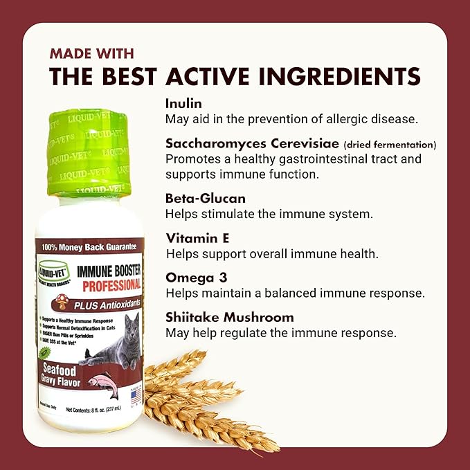 Immune Support for Cats – Daily Formula with Inulin, Beta-Glucan, Vitamin E, Omega-3s, Fermented Yeast & More! - Made for Picky Eaters
