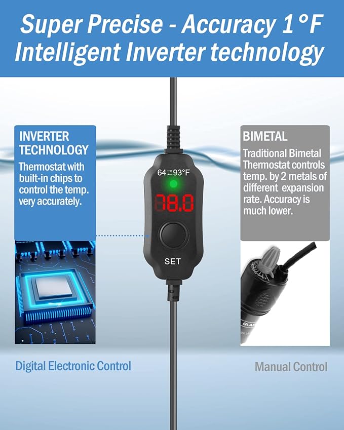 AquaMiracle Adjustable 25W Aquarium Heater Submersible Fish Tank Heater Super Short Aquarium Heater with LED Digital Display Thermostat, for Tanks 3-5 Gallons