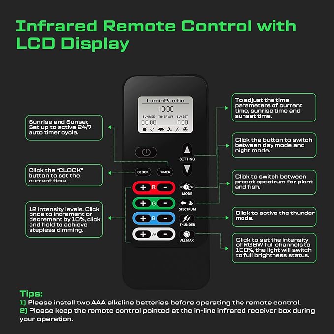 LED Aquarium Light with Remote, IP67 Waterproof Freshwater Planted Grow Light, Full Spectrum Fish Tank Light with Timer, Dimmable RGB+W, Upgrade Appearance, High Performance (24-29inch)