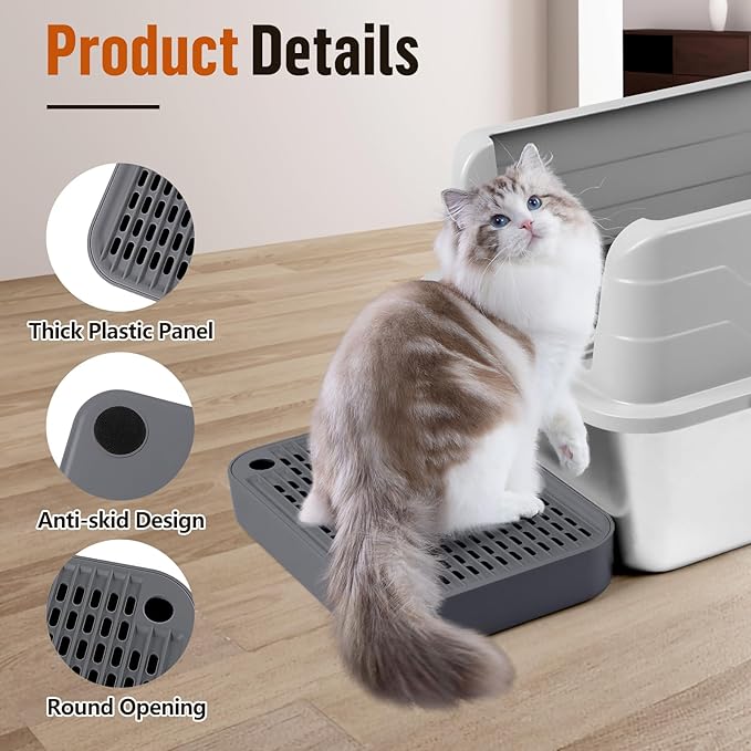 Cat Litter Box Ramp Mat with Filter Function, Cat Step Pedal Stool for Self-Cleaning Litter Box, Easy to Clean, Ideal for Kitten & Elderly Cats (Dark Grey)