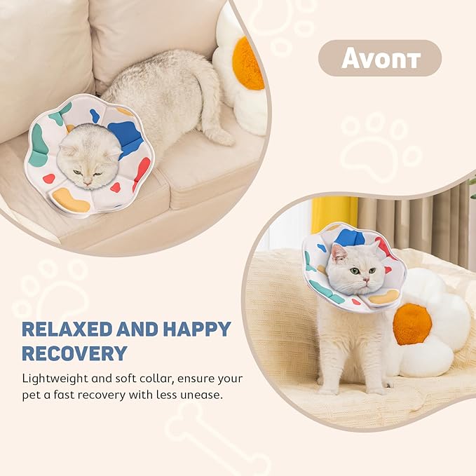 Avont Soft Cat Recovery Cone Collar, Adjustable Lightweight Kitten E-Collar for Small Dogs, Comfortable Neck Donut Stop Licking Scratching After Surgery -Cow(L)