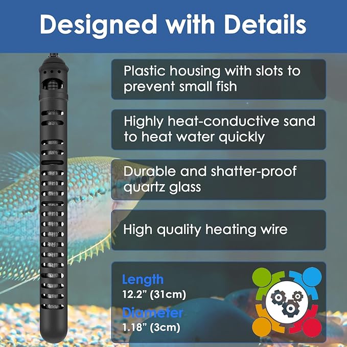 Aquarium Heater 300W Fish Tank Heater with External Thermostat (Dual Digital Display), Turtle Heater for Tanks 40-75 Gallons, Dry-Run/Overheating Protection and Memory Function
