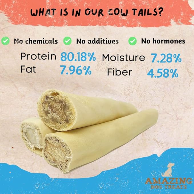 Amazing Dog Treats - Monster Thick Cow Tail Bone 6 Inch (13 oz - 6 to 7 Jumbo Pcs/Pack) - Sourced from Grass Fed Cattle - Sourced from Grass Fed Cattle - Long Lasting Dog Chew - Rawhide Alternative