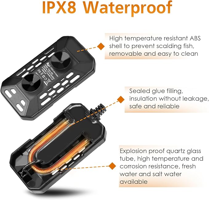 AQQA Aquarium Submersible Heater for Fish Tank,LED Temperature Display and Built-in Thermometer,External Controller Temperature Control Range 59℉-93℉,Safety Control Protects 50W