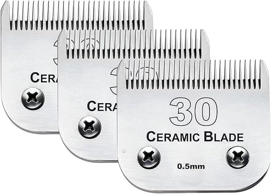 3PCS 30 Blades Dog Grooming Clipper Blades Compatible with Andis Pet Clipper/Oster A5/Wahl KM Series Dog Clipper,Ceramic Blade & Stainless Steel Blade