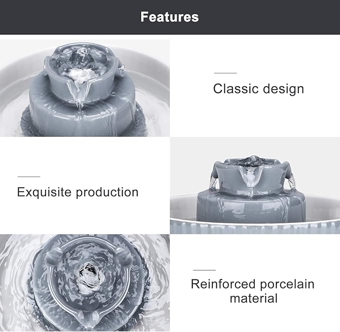 Ceramic Cat Water Fountain, 2.1L/71oz Cupcake Pet Water Fountain for Dog and Cat Indoor, 2 Ultra Quiet Pumps & 3 Carbon Filters