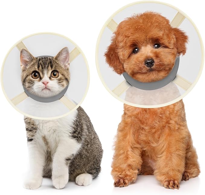 Cat Cone Collar Soft- Adjustable Comfortable Air Mesh Recovery Cone After Surgery to Stop Licking and Scratch, Alternative to Plastic Elizabethan Collar for Cat, Whiskers Freedom (Grey, S)