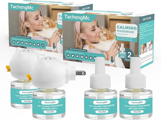 Cat Calming Diffuser, Cat Pheromones Calming Diffuser, Effectively Relieve Anxiety Stress Cat Diffuser Calming Multicat with 2 Diffuser + 4 Refill 48ml Last 120 Days Fits All Cats