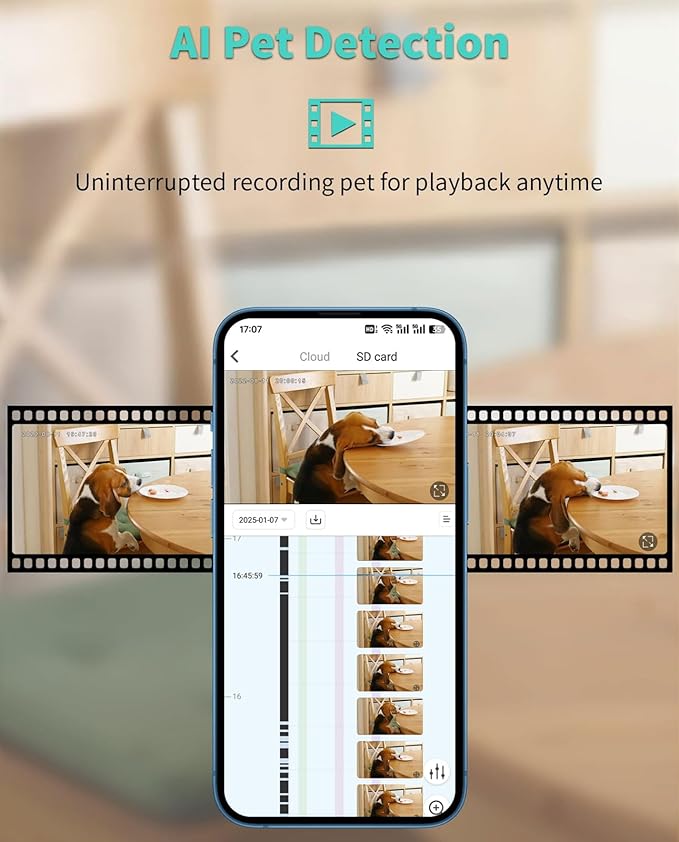 Alaga 3K Pet Camera, Dog Monitor with Phone App, 360° Pan/Tilt, Night Vision, Speaker, WiFi Cameras for Dog/Cat, Compatible with Alexa & Google Assistant, Black, Includes 1-Year Pet Time Album