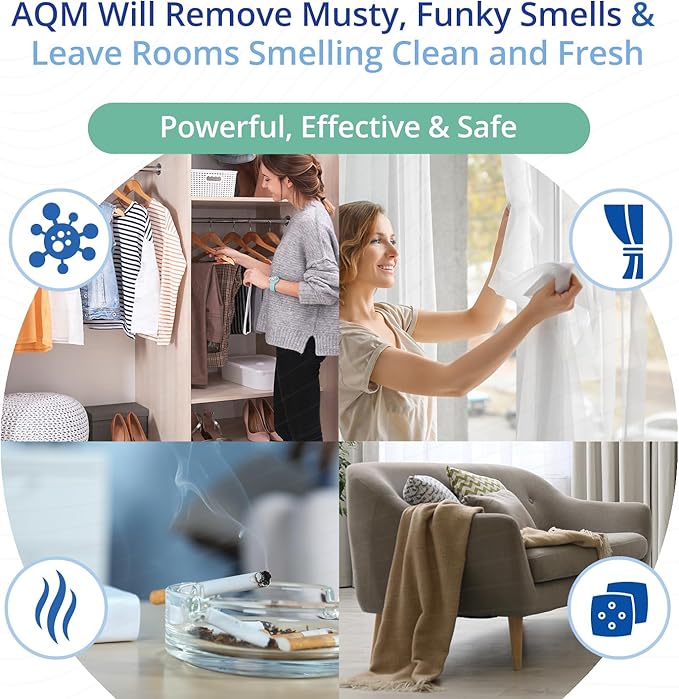 AQM by OdorXit, Air Quality Manager Chlorine Dioxide Odor Removal Packet, Dog Odor Eliminators for Hom, Wet Dog Smell & Car Deodorizer, Cigarette & Strong Smell Neutralizer, 25g