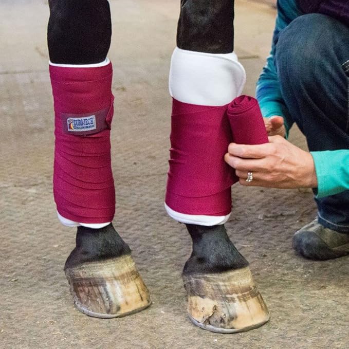 Dura-Tech Standing Wraps for Horses | Color Burgundy | Optimal Comfort & Support | Ideal for Post-Exercise & Trailering | Right Tension Application | Secure Closure