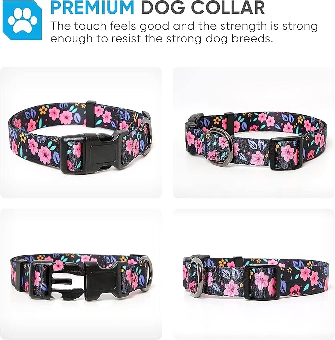 HEELE Dog Collar, Adjustable Soft Dog Collar for Small Medium Large Dogs,Floral Patterned Puppy Collars with Quick Release Buckle XS Length 8.5''-11''