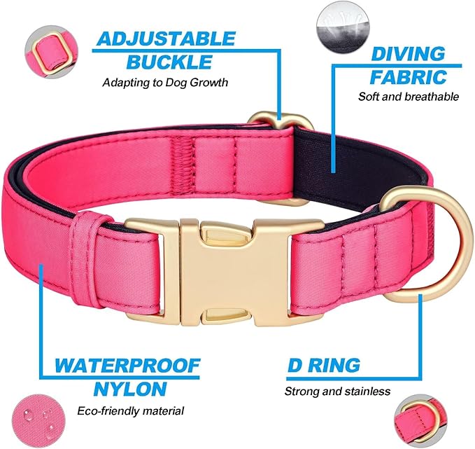 Didog Soft Padded Dog Collar for Large Dogs, Colorful and Durable Pet Collar with Quick Release Buckle, Light and Breathable for Daily Walking, Pink, L