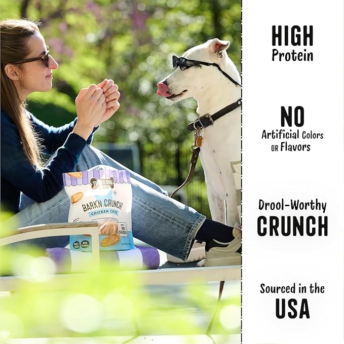Three Dog Bakery Bark’N Crunch! Chicken Chips, Crunchy Treats for Dogs, Single Ingredient, High Protein Snacks, No Artificial Flavors or Colors, Made in The USA, 4oz