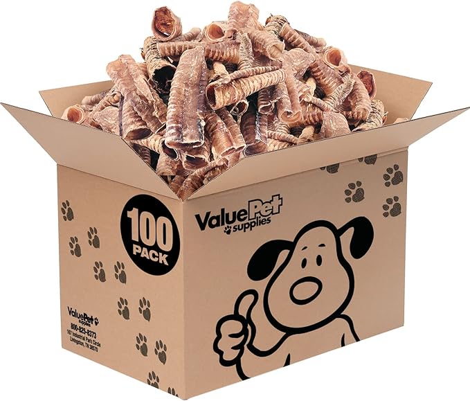 ValueBull Beef Trachea, Premium 5-6 Inch, 100 Count Bulk Pack - Natural Angus Dog Chews with Glucosamine, Chondroitin & Amino Acids