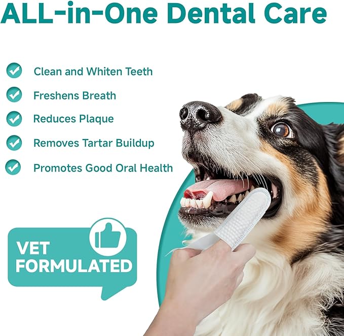 Pet Dental Finger Wipes for Dogs & Cats, Dog Teeth Cleaning Wipes Tooth Brushing Kit by Remove Plaque and Tartar & Freshens Breath Buildup No-Rinse Dog Finger Toothbrush