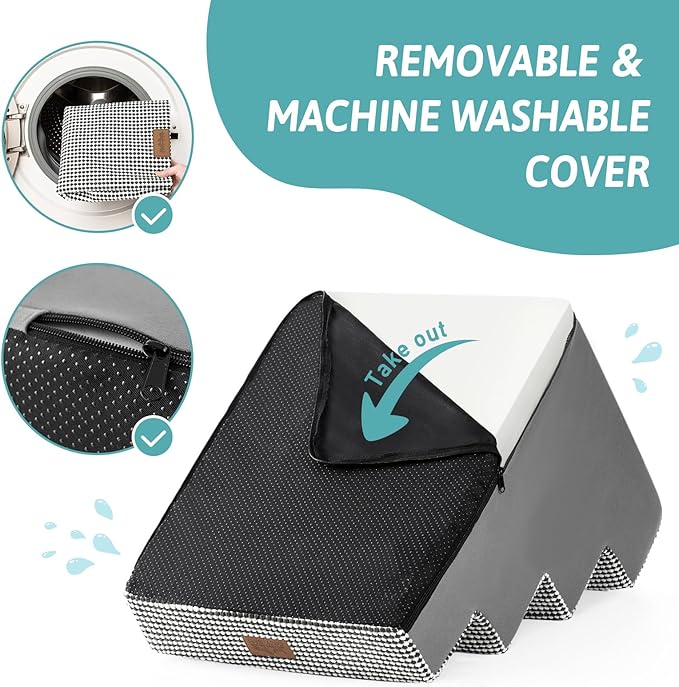 Dog Stairs for Small Dogs, 4 Tier Wider Pet Stairs for Couch and Beds, 17.7" H Non-Slip Dog Steps for Old Cats, Puppy, Small Medium Dogs, 17.7x23.6x17.7 inch, White Black