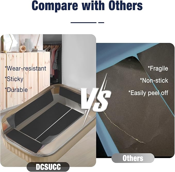 Cat Nail File Scratching Strips - 6 Pcs Cat Scratcher Liner for Litter Box, 3 Pairs Peel Stick Cat Strips in Different Sizes - Recommended for Litter Box Use (Black)