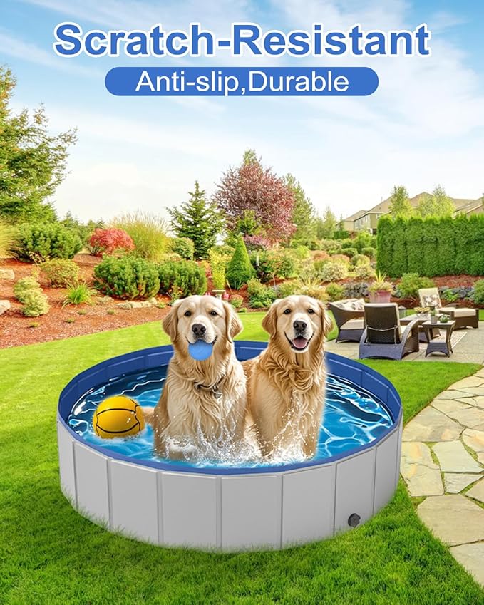 Dog Pool for Large Dogs, Foldable Plastic Pool for Dogs Slip-Resistant (47.2''x 12'')
