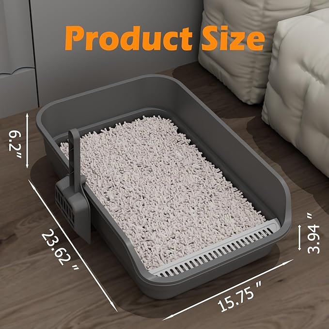 Extea Large Cat Litter Box with High Sides,Cat Boxes for Indoor Cats,Cat Litter Pan for Kitty,Litter Box with Low Entry,Easy to Clean,Anti-Splashing,23.6" x15.7" x6.2" (White)