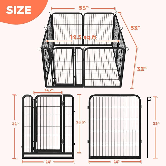 32 Inch Dog Playpen - 8 Panels Metal Pet Exercise Pen for Small-Medium Dogs, Indoor/Outdoor Dog Fence for Yard, Garden, Camping & RV Travel