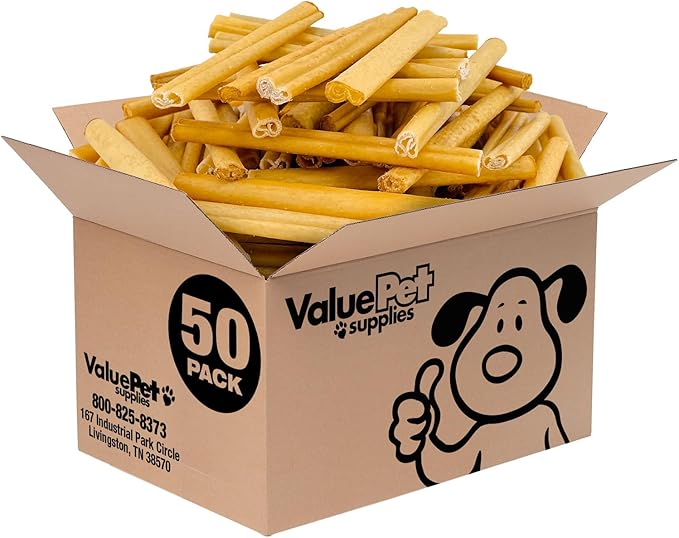 ValueBull USA Pig Skin Retriever Rolls, 6 Inch, Smoked, 50 Count Bulk Pack - Premium USA Pork Hide Dog Chews, One-Piece, Easy Digestion, High Protein