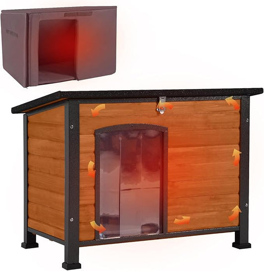 Aivituvin Outdoor Dog House with Insulated Liner Waterproof Dog Kennel for Winter Cat House for Small & Medium & Large Dogs,Cats,Unique All-Around Iron Frame