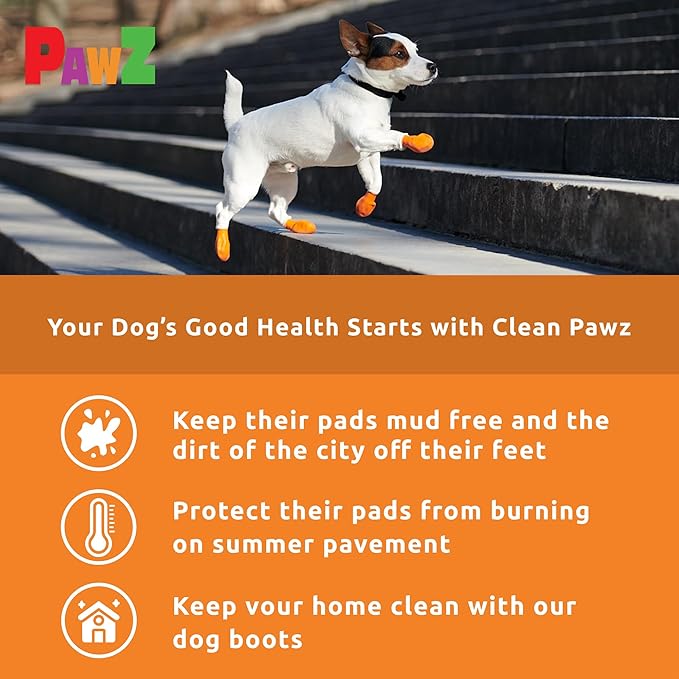 PawZ Rubber Dog Boots for Paws up to 2", 24 Total (2 Packs of 12) - All-Weather Dog Booties for Hot Pavement, Snow, Mud, and Rain - Waterproof, Anti Slip Dog Socks - X-Small, Orange