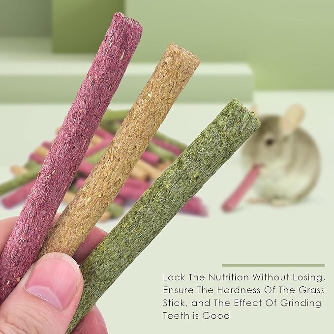 ERKOON Timothy Hay Sticks,Rabbit Chew Toys for Teeth Natural Molar Sticks Rabbits Treats for Bunnies, Chinchilla Guinea Pigs, Gerbil, Hamster (75 Pcs)