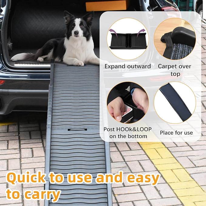 Dog Ramp for Car, Pet Ramp with Removable Non-Slip Pads for Large Small Medium Dog Cat, 60''x16'' Folding Pet Ramp to Get on Truck SUV Van Up to 150LBS, Car Ramp for Pets Outdoor Indoor
