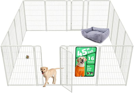 FXW Homeplus Unleashed Indoor Dog Playpen - Stress-Free and Safe Play, Heavy Duty 45 Inch 16 Wire Panels Dog Pen for Large Dogs, White│Patented