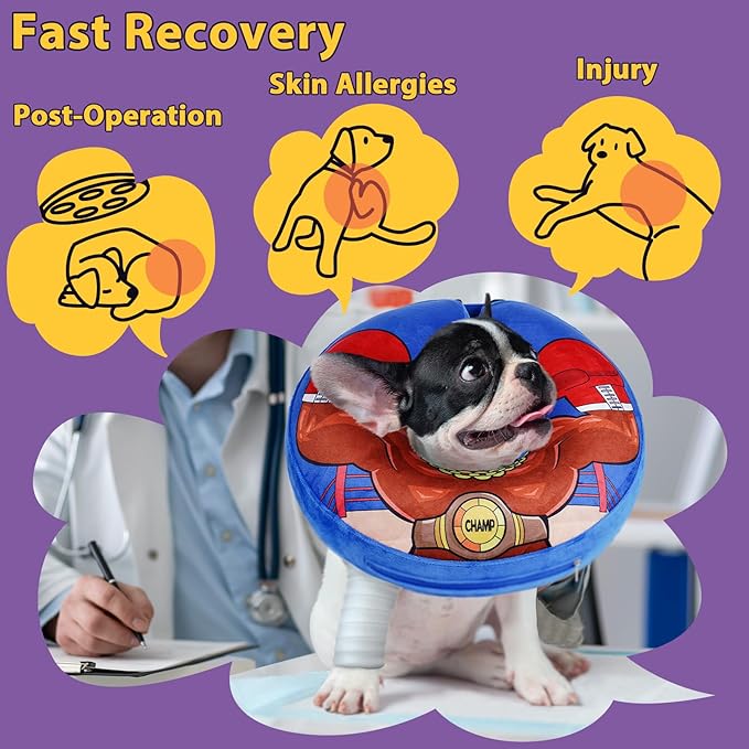 Crazy Felix Crazy Felix Soft Donut Cone for Dogs to Stop Licking, Bulldog Recovery Collar After Surgery Inflatable Cone Alternative for Small Medium Large Dogs, Elizabethan Collar with Boxer Pattern