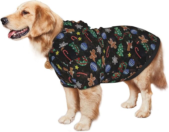 Xmas Tree Reindeer Ginger Cookie Hoodie,Christmas Cosplay Dog Clothes with Pocket and Hat Winter Clothes Sweaters XXX-Large