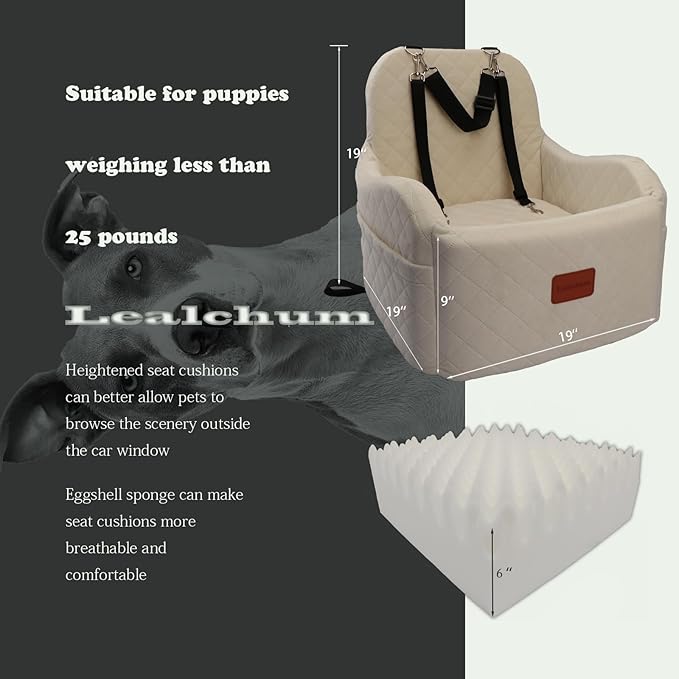 Dog Booster Car Seat,Ultra Soft Fabric & Filling Memory Foam,Elevated Cushion,3 Straps & Safety Belt Channel,Anti-Slip Base,Fully Detachable and Washable(Beige,Medium)