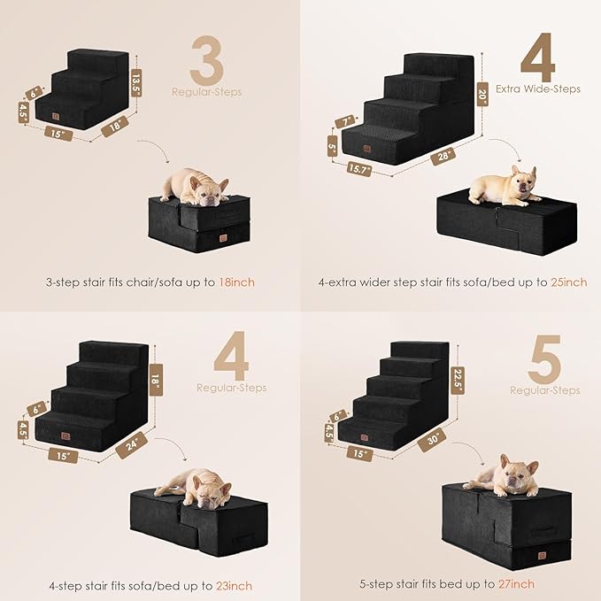 EHEYCIGA Dog Stairs for Bed 20" H, 4-Step Extra Wide Dog Steps for High Bed, Pet Steps for Small Dogs and Cats, Non-Slip Balanced Pet Ramp Indoor, Black