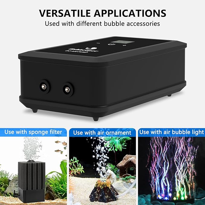 fishkeeper Aquarium Air Pump, 8W 130GPH Dual Outlet Fish Tank Air Pump with Adjustable Airflow Ultra-Quiet Oxygen Aerator Pump with Air Stone Bubbler for 10-120 Gallon Fish Tank