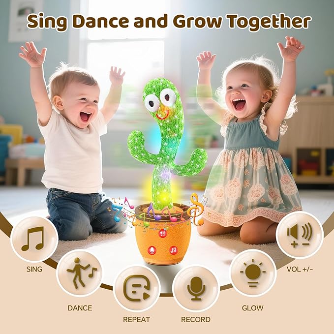 Dancing Talking Cactus Toy for Baby Toddler, Boys Girls Gifts Singing Mimicking Recording Repeating What You Say Baby Toys with 120 English Songs (Adjustable Volume)