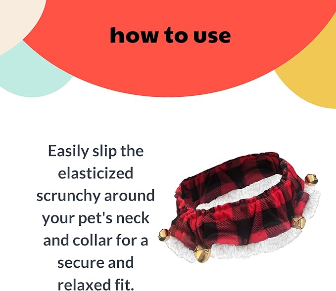 Huxley & Kent Ruff Pet Scrunchy | Buffalo Check (Small) | Festive Christmas/Holiday Neckwear for Dogs/Cats | Fun Stretchable Costume Accessory | Soft Collar with Bells