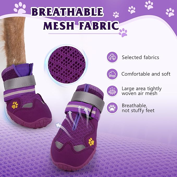 Dog Shoes for Large Medium Small Dog, Mesh Breathable Dog Shoes for Hot Pavement, Anti-Slip Dogs Boots Paw Protectors with Reflective for Outdoor Walking Indoor Hardfloors (Size 4)