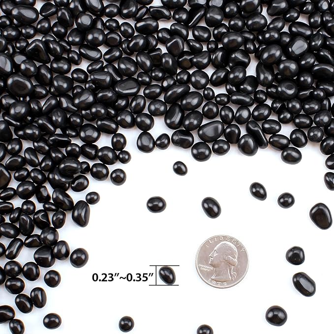 Keedolla 15 Oz Aquarium Fish Tank Gravel Rocks Glass Pebbles Gemstones, Black Glass Stones Vase Filler for Fountain Succulent Plant Decorative Rock Pebble Stone