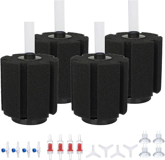 ALEGI 4pcs Large Aquarium Sponge Filter with Suction Cups, Check Valves for Breeding Fry Betta Shrimp Fish Tank (X-Large for 40-80 Gal 4 Pcs)